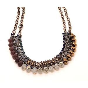 Multi-color crystal beads statement necklace on brass